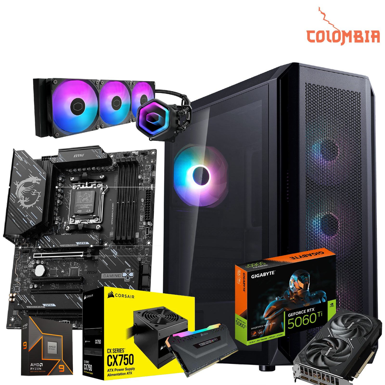 5Mesa de trabajo 1 PC Gamer Ryzen 9 9950X + RTX 5060 Ti 16GB | 16GB RAM Corsair | SSD M.2 NVMe 1TB | Board MSI X870 | Refrigeración Líquida 360mm Cooler Master | Fuente 750W Bronze | Chasis Valor Air Plus - Imagen 1