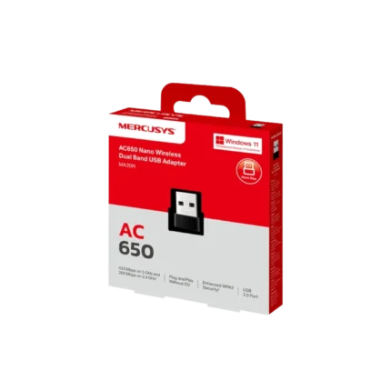 Mercusys MA20N AC650 | Adaptador USB WiFi Dual Band | Nano | 2.4GHz / 5GHz | Plug & Play