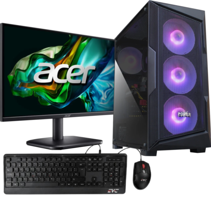 EQUIPO RYYZEN 5 5600XT / BOARD MSI B550 WIFI / 16GB RAM DDR4 3200MHZ / SSD 512GB / FUENTE 600W 80+ BRONZE / TARJETA GRAFICA RX9060XT 8GB / MONITOR 23.8" / COMBO TECLADO + MOUUSE