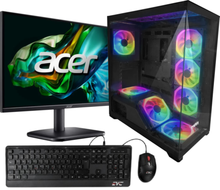 EQUIPO INTEL CORE ULTRA 5 245K / BOARD ASUS PRIME B860M-K / 16GB RAM DDR5 / SSD 512GB / REFRIGERACIÓN LIQUIDA 240ML / FUENTE 750W 80+ BRONZE / CHASIS PECERA W97 / MONITOR 23.8" / COMBO TECLADO + MOUSE